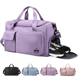 CarryFitness® Sports Duffel Bag, Gym Bag Womens Mens with Shoes Compartment, Waterproof Lightweight Weekend Bags for Women, Duffle Travel Overnight Bag, Holdall Hospital Bag - Purple 37L