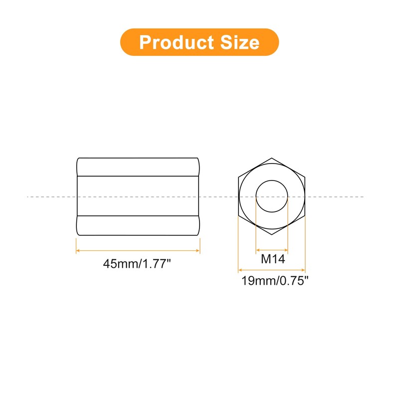 sourcing map 3pcs M14x19x45mm Coupling Nuts - Galvanized Carbon Steel