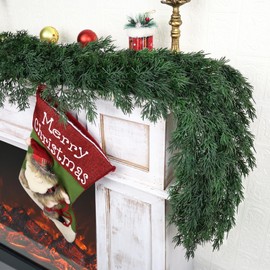 Tulvend 16ft Christmas Cedar Garland, Real Touch Pine Garland, Realistic Cypress Garlands Christmas Decorations for Mantel, Table, Stairs, Porch - Indoor Outdoor Xmas Holiday Decor