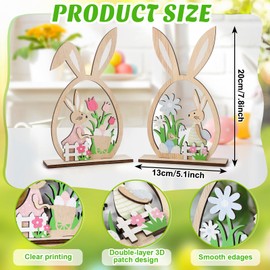 2Pcs Easter Decorations for the Home Wooden Bunny Decor Sign Farmhouse Rustic Bunny with Egg Easter Tiered Tray Decor Spring Decorations for Table Indoor Home Party