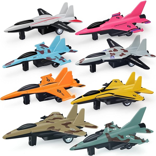 Tcvents 8 Pack Airplane Toys for 3 4 5 6 Year Old Boys, Pull Back Plane Toys for 2 Year Olds, Aeroplane Toys Fighter Jet Toys Army Airplane Toys for Toddlers Kids Party Favors Gifts