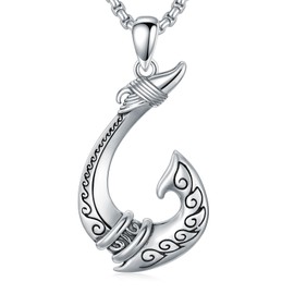 ROMANTICWORK Fish Hook Necklace 925 Sterling Silver Hawaiian Celtic Knot Fishing Hooks Pendant Hawaii Maui Hook Jewelry Gifts for Men Women