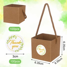 40pcs Succulent Wrap Bags Bulk Fits 2.5 Inch Pots with Thank You Stickers, Mini Kraft Paper Succulent Gift Box Basket with Handles for Wedding, Baby Shower, Succulent Plants Party Favors for Guests