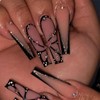GlamRays Long Coffin Black Shiny Full Perimeter Acrylic Nails Extra