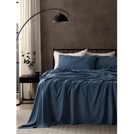 SLEEP ZONE Bed Sheets - Full Size Bed Sheets - Washed Microfiber - 4 Piece Hotel Luxury Bedding Sheets with Fitted Sheet, Flat Sheet & 2 Pillowcases - Deep Pocket (Navy)