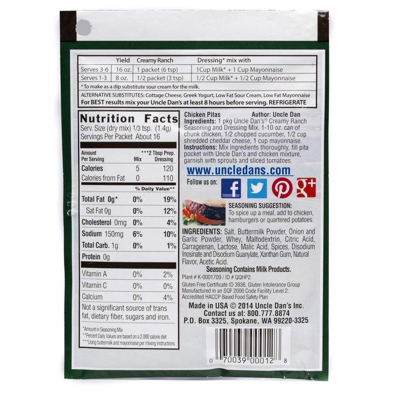 Uncle Dan’s, Creamy Ranch | Singles Packet – 0.75oz (Pack