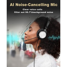 USB Headset with Microphone for PC, Computer Laptop Wired Headset with Noise Cancelling Mic & Volume Controls, for Home Office Work Video Meeting Online Classes Skype Zoom