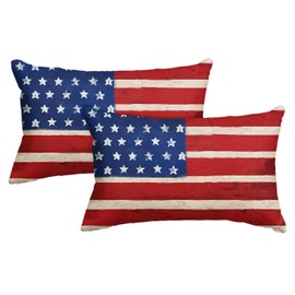 AVOIN colorlife 4th of July Patriotic Throw Pillow Cover, 12 x 20 Inch Stripes Stars Independence Day Memorial Day America Flag Decor Cushion Case for Sofa Couch Set of 2
