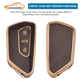 Koaudb Koaudb for VW Key Cover Car Key Fob Cover for VW Volkswagen Golf 8 ID.3 ID.4 Seat Leon Tarraco Ateca Formentor Leon 3 Buttons Soft TPU Key Shells Case with Keychain Black Gold (R-Vlw-3D-B)