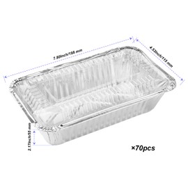MAHIONG 70 Pack Aluminum Pans with Clear Lids, Disposable Takeout Loaf Pan Foil Food Containers with Strong Seal for Freshness and Spill Resistance, 7.8 x 4.53 x 2.17 Inch