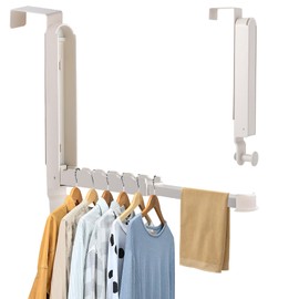 Over The Door Drying Rack, 2 Pack Foldable Over The Door Hooks Hanger for Laundry Clothes Heavy Duty Door Organizer Rack Hanging Coat Rack Storage Hanger for Bedroom Bathroom Kitchen(Milky White)