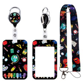 BKBKAAK Stationery Lanyards for ID Badges Holder, School Theme Vertical Card Holder with Retractable Badge Clip and Neck Lanyard, Cute Keychain Lanyards for Kids, Student, Teacher