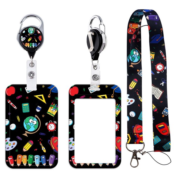 BKBKAAK Stationery Lanyards for ID Badges Holder, School Theme Vertical