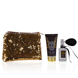 accentra Gift Set Skull Chic Care Set in White Musk Fragrance - 3-Piece Gift Set in Stylish Sequin Cosmetic Bag in Skull Look