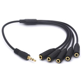 PIIHUSW 3.5mm Headset Splitter, 5 Way 1/8" 1 Male to 5 Female TRS Stereo Jack Audio Extension Cable Cord