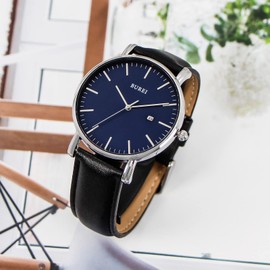 BUREI Ultra Thin Minimalist Modern Mens Watch Classy Date Gents Watch with Classic Simple Design of Big Face Soft Band