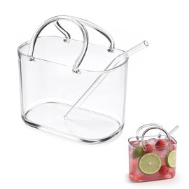 Glass Purse Cup with Straw, for Cocktail Wine Juice Tea, as Decorative Purse Vase（24 oz