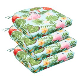 downluxe Outdoor Chair Cushions Set of 4 for Patio Furniture, Water-Resistant Patio Chair Cushions with Ties, High Density Foam Outdoor Seat Cushion, 17" X 16" X 2", Tropical Flamingo