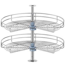 JOWBOOW 24" Kidney Corner Cabinet Lazy Susan for Kitchen, Adjustable Height Replacement Shelves for Corner Cabinet, Chrome Silver (Cannot be Door-Mounted)