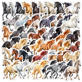 Funny Horse Stickers, 50PCS Hand-Painted Animal Sticker Set for Teenagers and Adults, Vinyl Waterproof Cartoon Horse Decals for Computers Journals