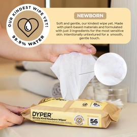 DYPER - Newborn Baby Wipes - 99.9% Water, 100% Plant-Based, Unscented & Hypoallergenic, Soft for Sensitive Skin, Plastic-Free, Honest Ingredients - 4 Pack (224 Wipes)
