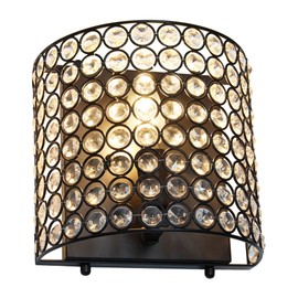 Elegant Designs SC1000-BLK Elipse 1-Light Contemporary Modern 8" Crystal and Metal Wall Sconce Lighting Fixture for Bathroom Vanity Hallway Powder Room Dining Room Living Room Bedside, Black