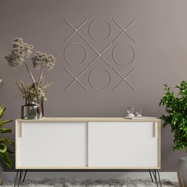 Hicarer 9 Pcs X and O Shaped Hanging Wall Art Tic Tac Toe Decor Metal Wall Sign Contemporary Modern Home Decor for Living Room Bedroom Bathroom Kitchen Office,14.2" l x 14.2" W (Silver)