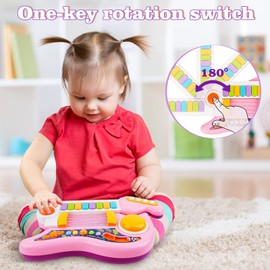 Kids Guitar, Perkidern Kids Electric Guitar Toy Toddler Guitar with Piano Mode Baby Guitar Children Guitar with Strap and Lights Ideal for 3+ Year Old Boys Girls Birthday