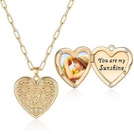 Heart Locket Necklaces for Women, 14K Gold Plated Paperclip Chain Sunflower Heart Locket Necklace That Hold Pictures Letter Y You are My Sunshine Necklace Heart Locket Necklaces for Women Jewelry