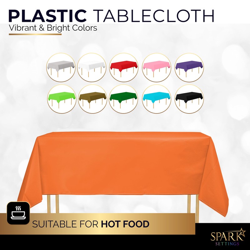 Amcrate Rectangular Plastic Orange Reusable Tablecloth Cover - Ideal for