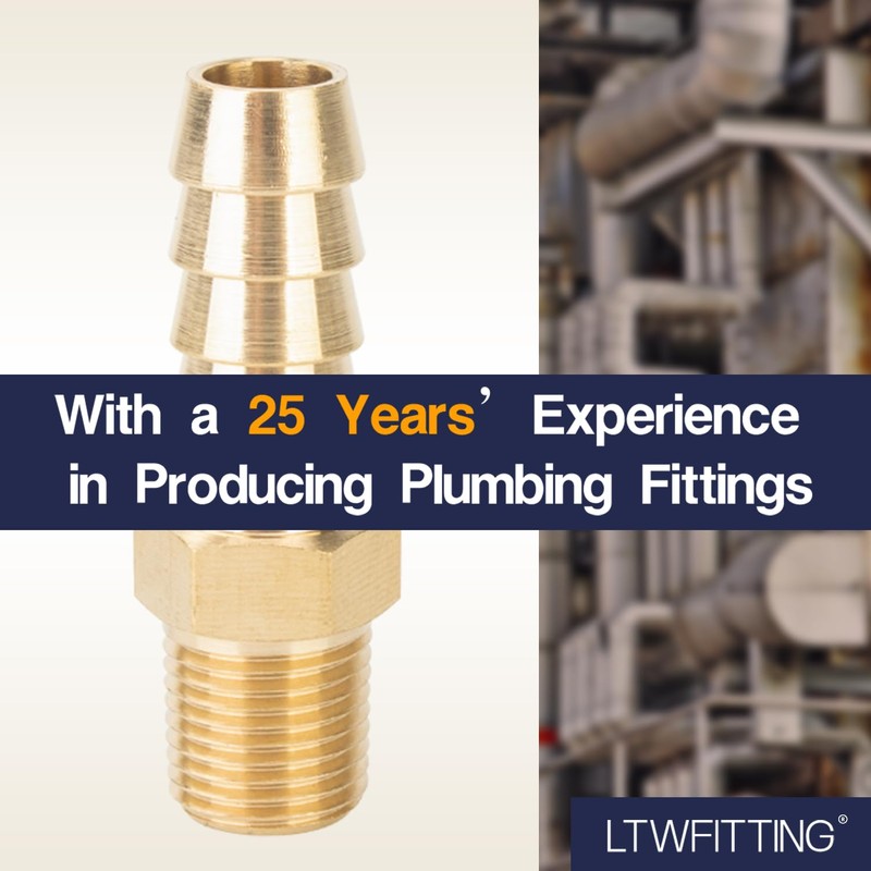 LTWFITTING Brass Barbed Fitting Coupler/Connector 1/8" Male BSPT x 5/16"(8mm)