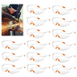 OXRXRO Pack of 15 Safety Glasses, Transparent for Work, Safety Glasses, Dustproof Safety Glasses, Eye Protection Glasses for Adults, for Work, Construction, Laboratory, Anti-Dust, Chemistry