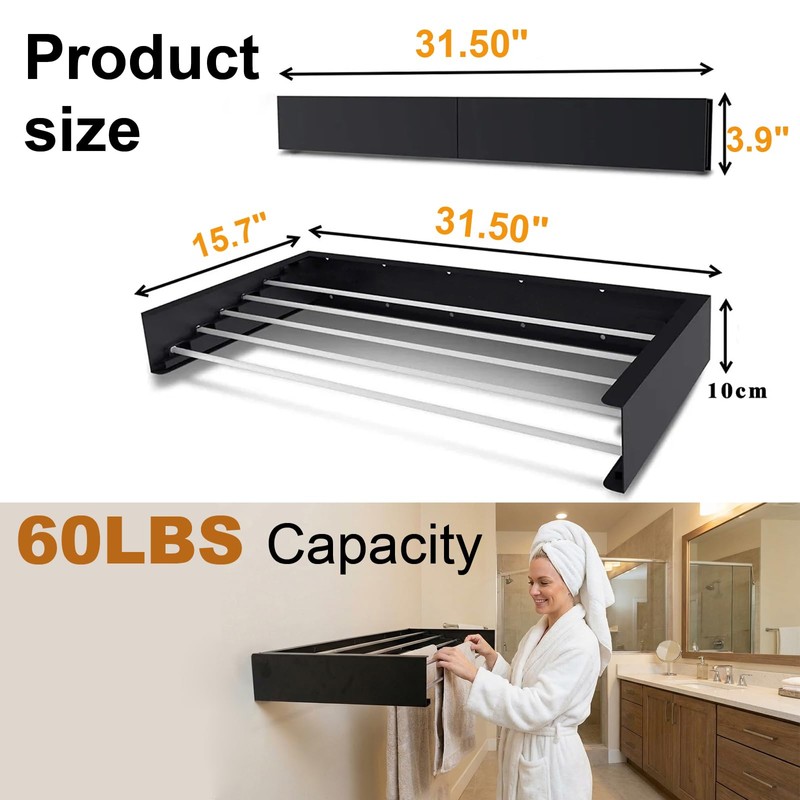 Legines Wall Mounted Clothes Drying Rack 32", Foldable Wall Mount