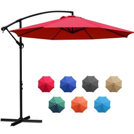 Sunnyglade 10Ft Outdoor Adjustable Offset Cantilever Hanging Patio Umbrella (Red)