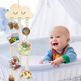 Wooden Hair Clips Organizer Wall Hanging Tassels Princess Girls Hair Bow Clips Holder Cute Cloud Shape Baby Headband Storage Hanger for Girls Gifts Room Bedroom Home Decoration