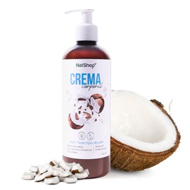 NATSHOP | Crema Corporal de Coco 100% Natural - Skincare Fórmula con Aceite con Vitamina E | Hidratante Facial y Nutrición para Toda la Familia | Skin Care Fácil Absorción - 500ml