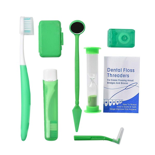 Angzhili Portable Orthodontic Toothbrush Kit for Orthodontic Patient Orthodontic Care Kit for Braces Interdental Brush Dental Wax Dental Floss Toothbrush Box Oral Care Kit Dental Travel Kit(Green)