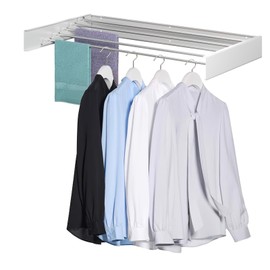 kenvc Wall Mounted Drying Rack, 40 "Wide, 16.5 Linear Ft, 5 Aluminum Rods, 60 lb Capacity, Space Saver Laundry Drying Rack Collapsible (Silver 40" Large)