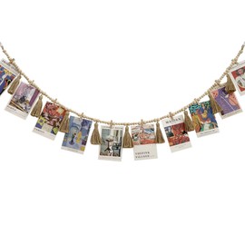 JiTiMi Hanging Photo Display with 9 Clips, Photo String with Clips, Wood Bead Garland, Photo Frame Decoration for Wall, Dorms, Classrooms, Bedrooms, Hanging Display Card Holder