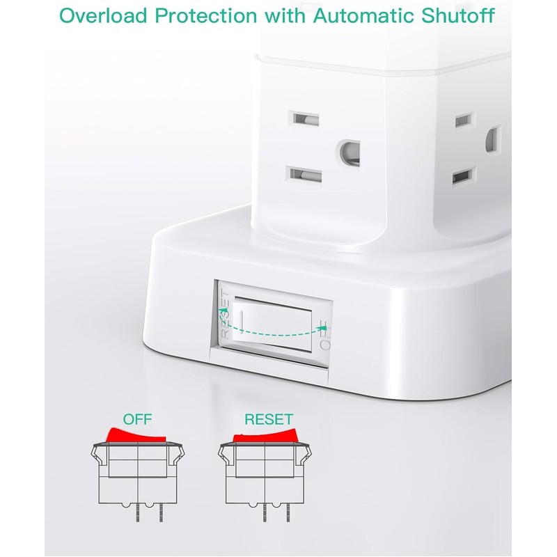 Surge Protector Power Strip Tower - Flat Plug Power Strip