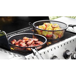 Outset 76182 Chef's Jumbo Outdoor Grill Basket and Skillet with Removable Handles