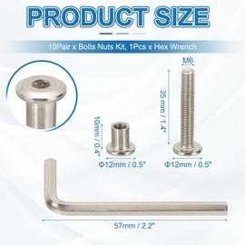 PATIKIL M6x35mm Hex Drive Socket Cap Bolt, 10 Set Chicago Screw Binding Post Screw Carbon Steel Dowel Nut with Hex Wrench for Furniture Chair Table Cabinets, Silver