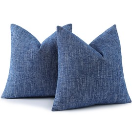 decorUhome Spring Chenille Decorative Throw Pillow Covers 18x18 Set of 2, Farmhouse Textured Square Neutral Solid Accent Pillow Covers for Couch Sofa Bed Living Room Home Decor, Navy Blue