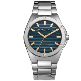 Perry Ellis Solar Powered Mens Watch | Alloy Bracelet | Water-Resistant Analog Wrist Watches for Men | 42mm Case | Relojes para Hombres | Elegant Gift for Man (Silver)