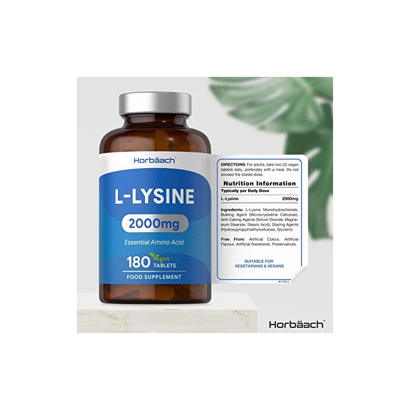 L-Lysine 2000mg | 180 Tablets | Cold Sore Treatment, Essential