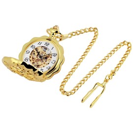 Excellanc Mechanical Pocket Watch with Chain Unisex Manual Winding Mechanical Movement Analogue, Gold coloured, Retro