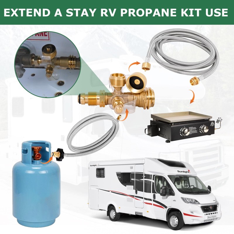 konros Extend a Stay RV Propane Kit, 4-Port Propane Brass