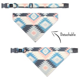 Ultra Joys Bandana Dog Collars - Dog Bandana and Collar with Comfortable Cotton Fabric & Metal Buckle in Boho Aztec Design - Small Size Dog Fancy Collar with Bandana