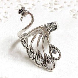 검지패션링 화려한 은반지 디자인 포인트반지 공작새 (WFJHA9N) Artistic Fashion Ring Colorful Silver Ring Design Statement Ring Peacock (WFJHA9N)