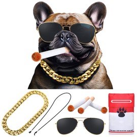Mepase 4 Pcs Dog Sunglasses Gold Chain with Non-Slip Interactive Funny Pet Chew Toys for Small Medium Dogs Take Photos(70 cm)